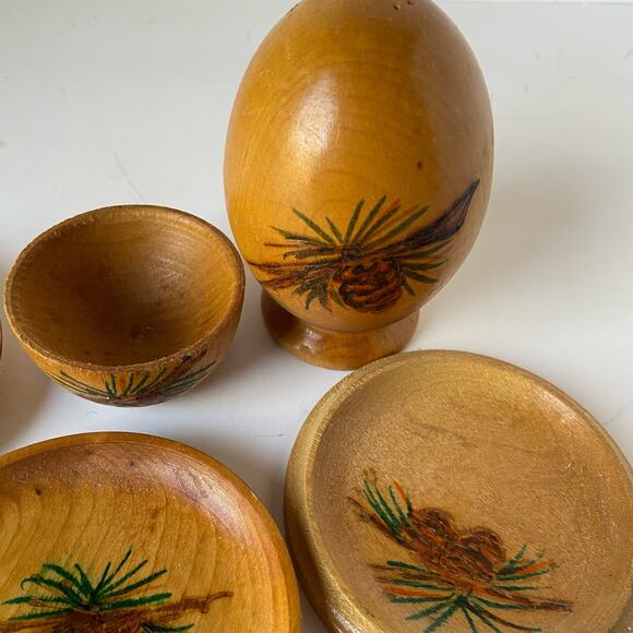 Vintage Wooden Pine Cone Pinecone Carved Serving 7 Pieces Vermont - Picture 6 of 10